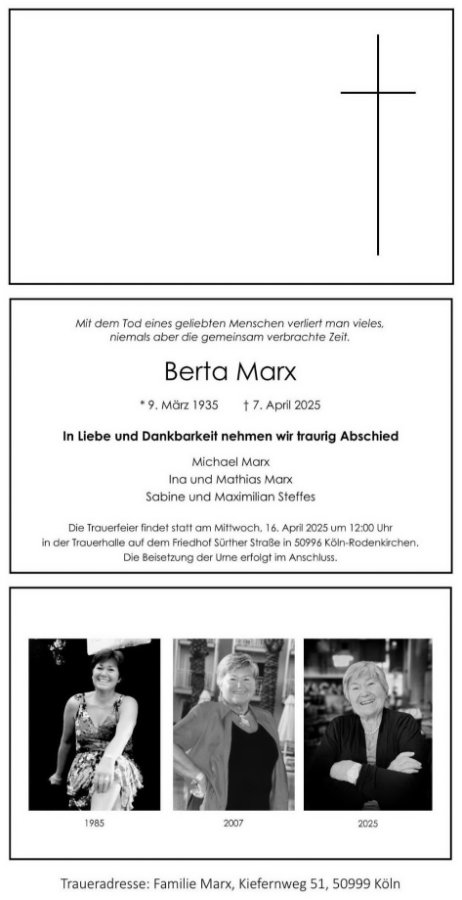 Erinnerungsfoto für Berta Marx geb. Roßberger